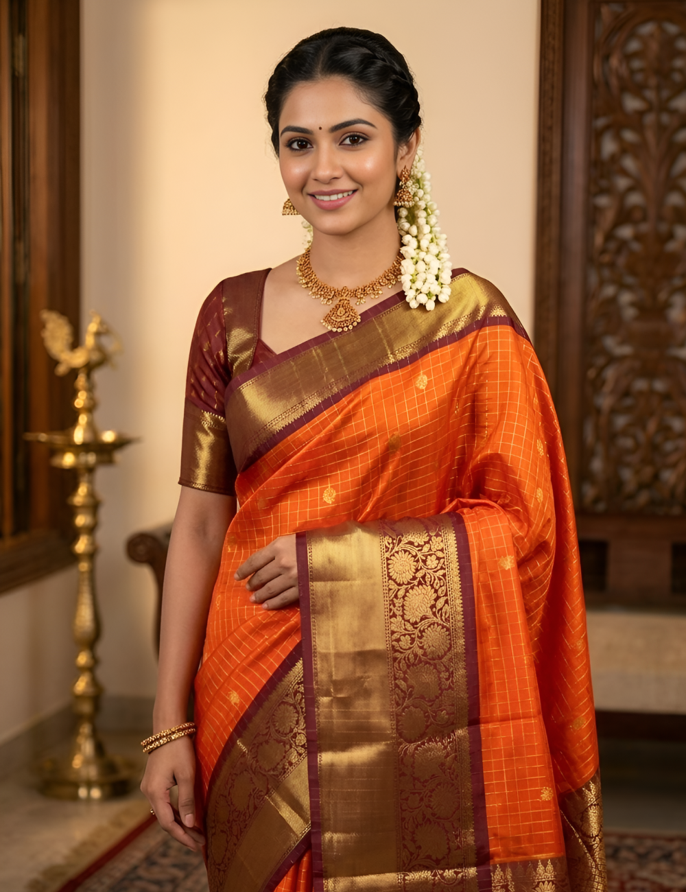 Trending Checks Design Semi Kanchi Saree in Venjaramoodu Kerala | Soft Semi Silk Saree with Contrast Border